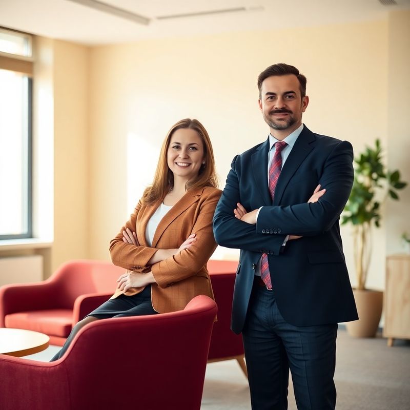 Doi consultanți fiscali într-un birou luminos cu accente burgundiu